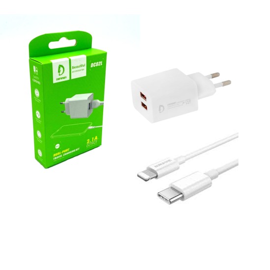 CHARGER ADAPTER DENMEN DC02L DUAL USB PORTS 2.4A WHITE